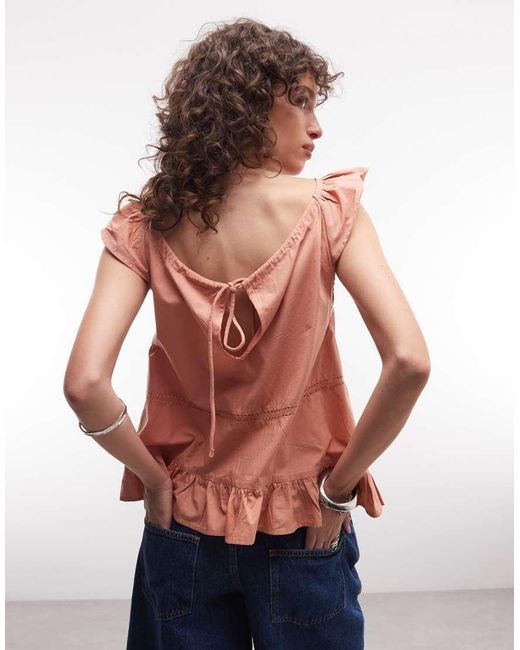 Reclaimed Vintage Blue Top Frill Sleeves And Lace Trims