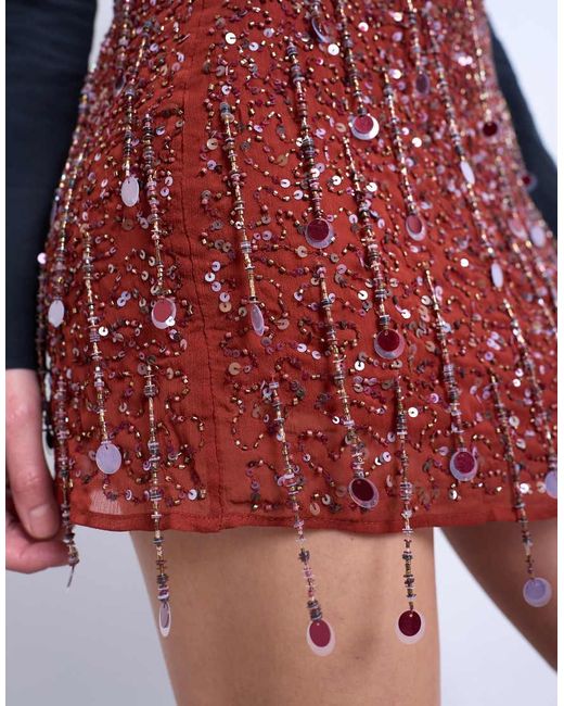 TOPSHOP Red Sequin Mini Skirt