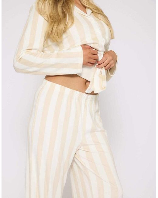 Loungeable Natural Striped Velour Traditional Pyjama Set