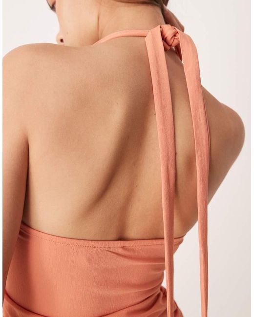ASOS Orange Halter Sweetheart Ruched Mini Dress