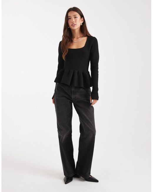 ASOS Black Structured Peplum Hem Top