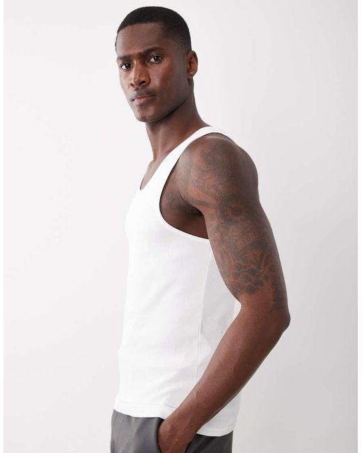 ASOS White Muscle Fit Ribbed Tank With Mid Scoop for men