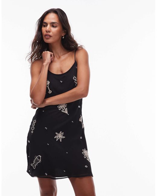 topshop embellished bodycon dress Topshop Women's Embellished Strapples Bandeau Mini Dress Black US 8 *Small Flaw*