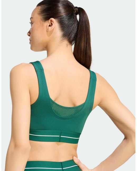 Adidas Originals Green Hyperglam 3-stripes Colourblock Light Support Bra