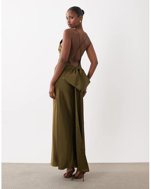 ASOS Green Satin Cami Maxi Dress With Bow Back