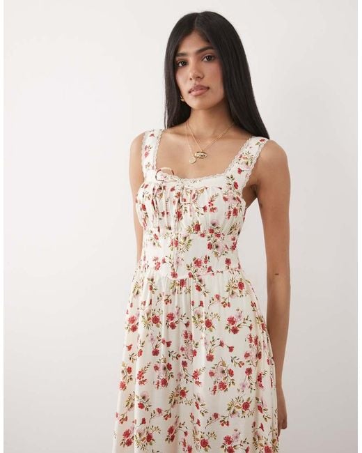 New Look Pink Ditsy Corset Cami Midi Dress