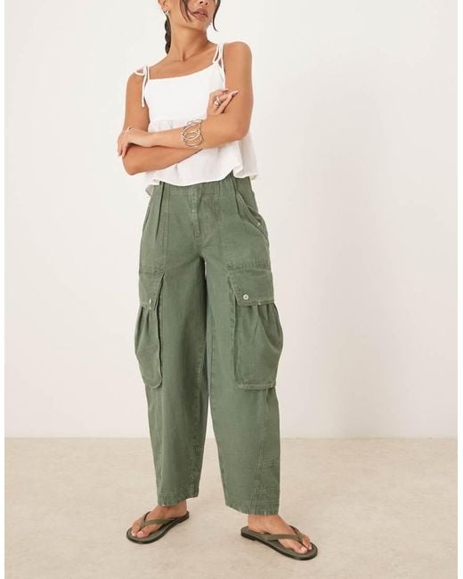 Free People Green Brentwood Slouchy Cargo Trousers