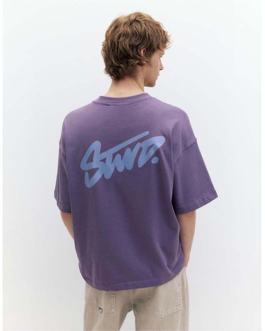 Pull&Bear Oversized Recht T-Shirt Met Stwd-Logo in het Purple voor heren