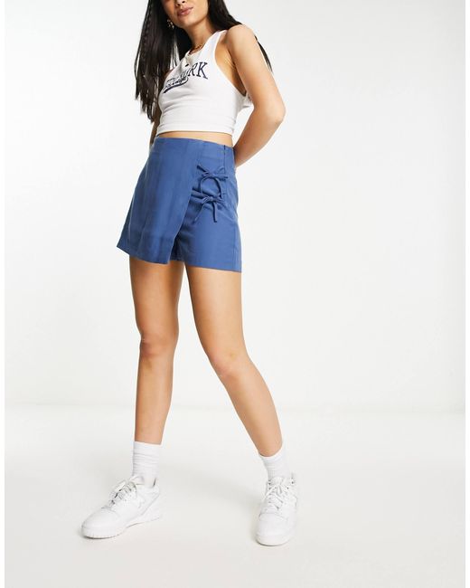 Stradivarius Blue Rustic Wrap Skort