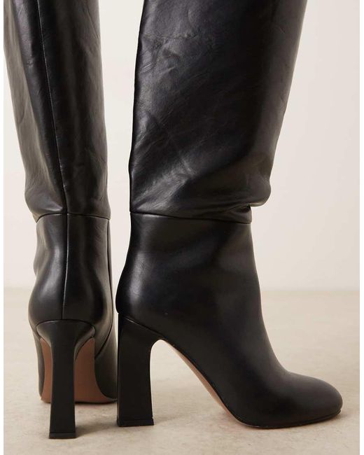ASOS Black Carly Block Heel Pull On Knee Boots