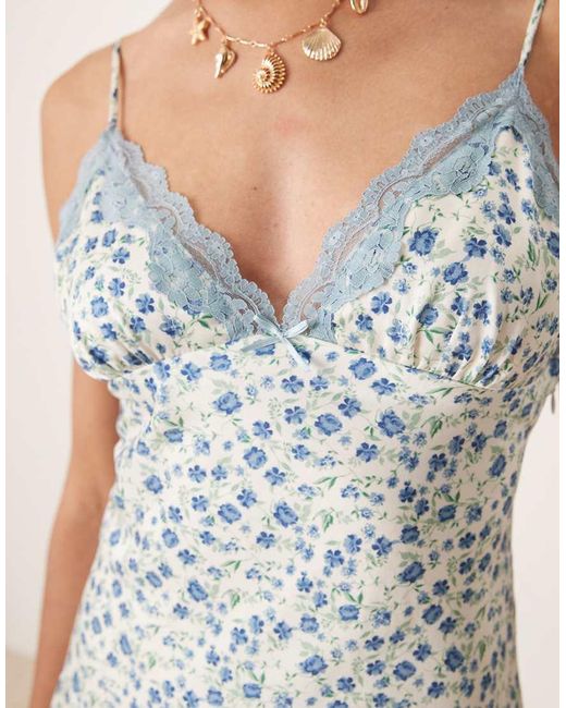 Nia Natural Jasmine Ditsy Print Satin Midaxi Cami Dress