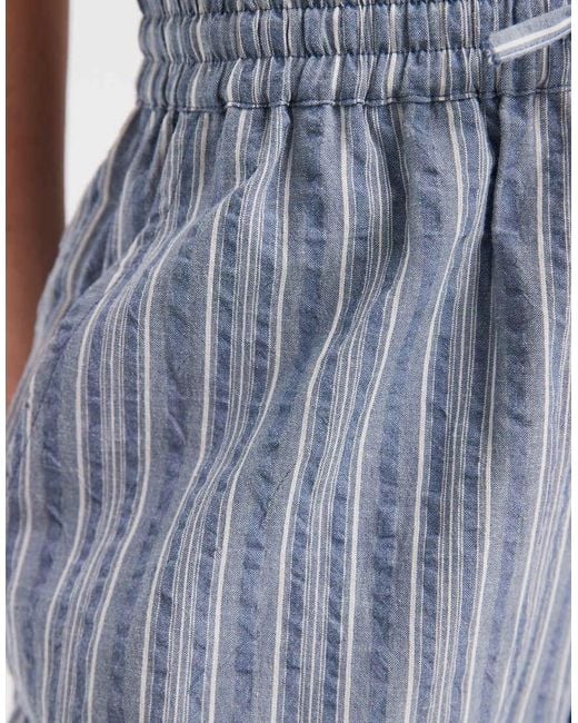 Vero Moda Blue Cotton Seersucker Tie Waist Wide Leg Trouser
