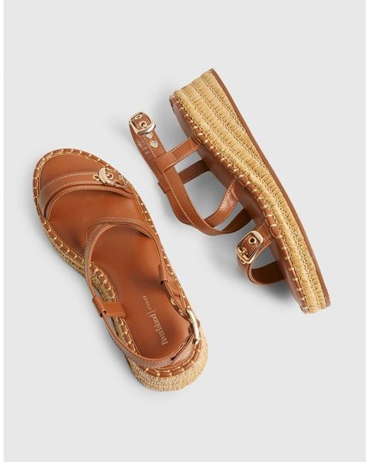 River Island Brown Cross Strap Wedge Sandals