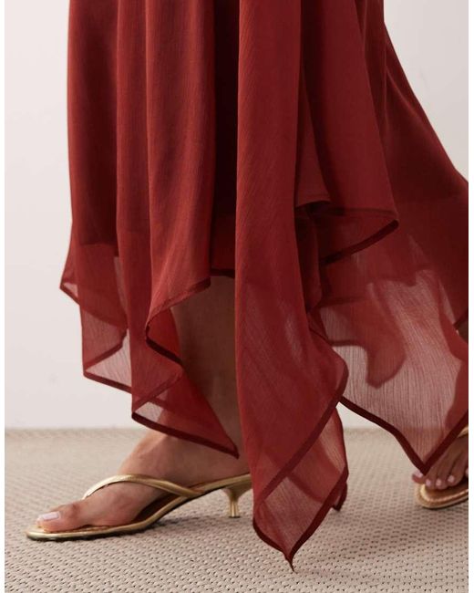 ASOS Red Asos Design Tall High Neck Hanky Hem Chiffon Maxi Dress
