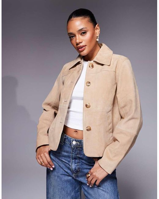 River Island Blue Premium Real Suede Harrington