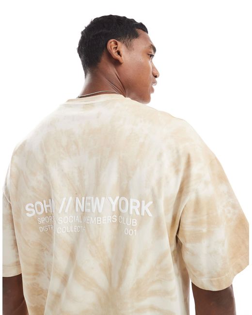River Island Natural Oversized T-Shirt With Soho Logo Back Print for men