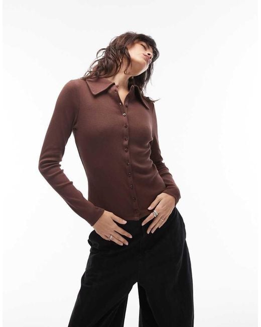 ASOS Purple Rib Button Through Polo Top