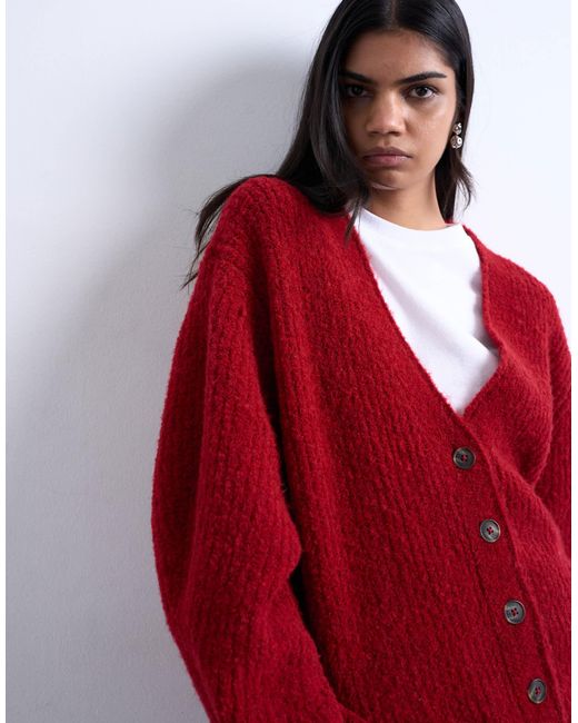 TOPSHOP Red Knitted Oversized Ultimate Boyfriend Cardigan