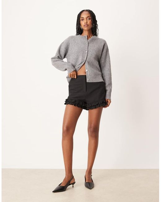 ASOS Gray Tailored Ruffle Hem Shorts