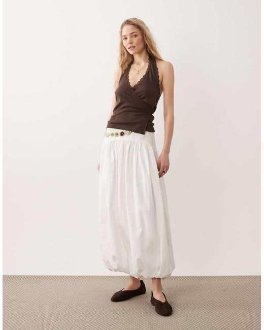 Miss Selfridge Brown Pointelle Halterneck Wrap Top