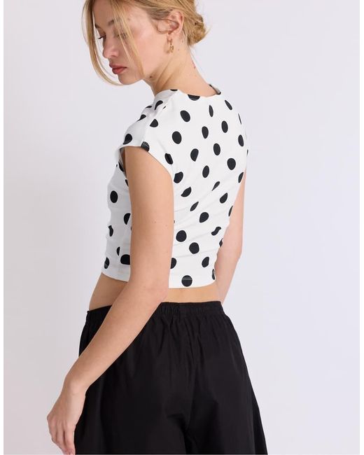 Stradivarius White Cap Sleeve Polka Dot T-shirt