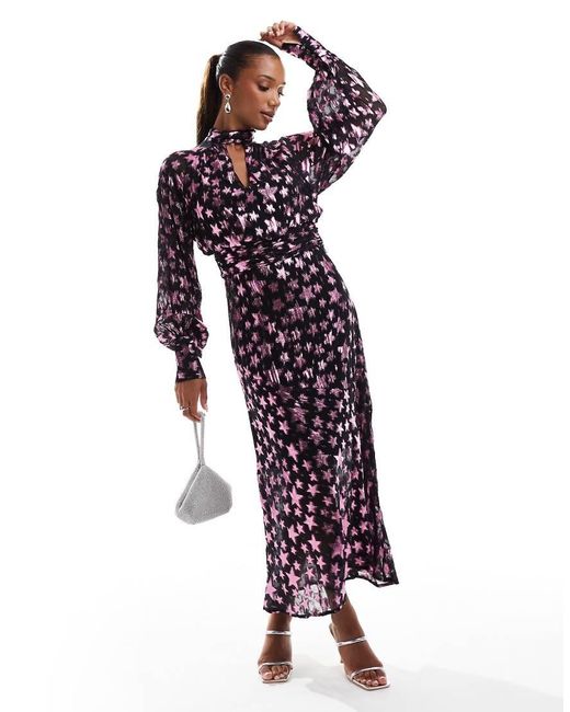 Finding Friday Purple Metallic Star Long Sleeve Midi Dress