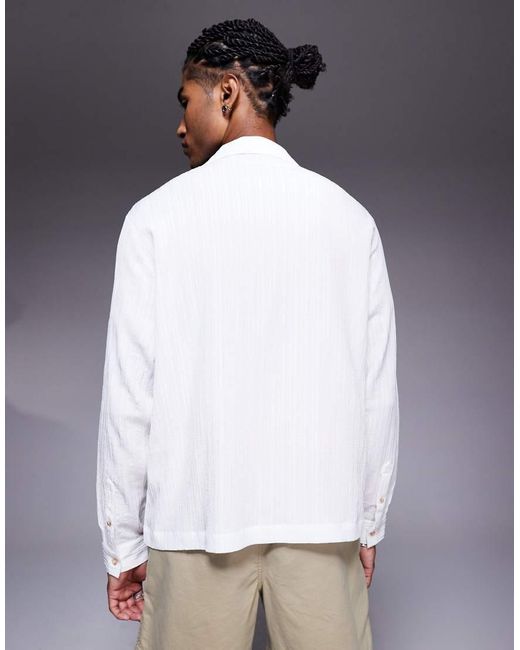 Camisa Blanca De Corte Cuadrado Con Cuello De Solapas De Tejido Texturizado De ASOS de hombre de color Gray