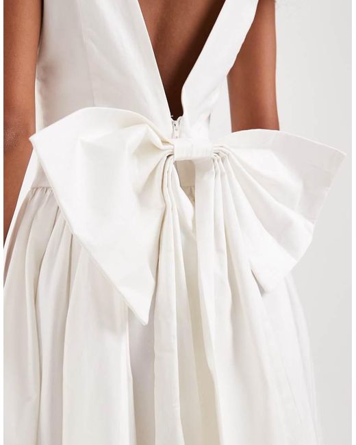 TFNC London Natural Bridal Boat Neck Bow Back Cotton Midi Dress