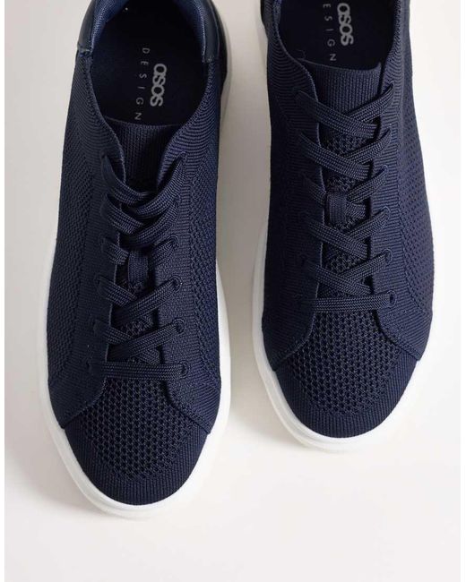 ASOS Blue Knitted Lace Up Trainers With Sole for men