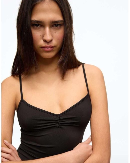 Bershka Black Ruched Strap Midi Dress