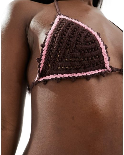 Cotton On Brown Cotton On Crochet Triangle Bikini Top
