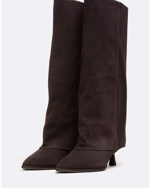 Stradivarius Black Leather Kitten Heel Boots