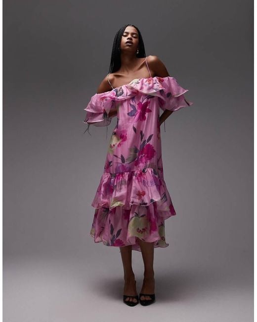& Other Stories Purple Off Shoulder Ruffle Midaxi Dress
