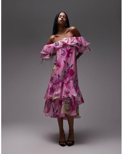 & Other Stories Purple Off Shoulder Ruffle Midaxi Dress