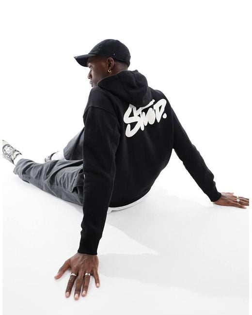 Pull&Bear Black Stwd Back Printed Hoodie for men
