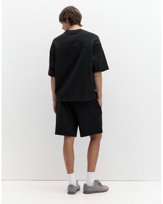 Pull&Bear Black Interlock Jogger Bermuda Shorts for men