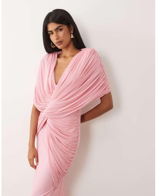 ASOS Pink Twist Plunge Cape Maxi Dress