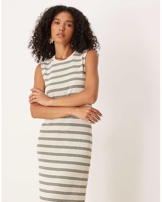 Vila Natural Knitted Stripe Midi Dress