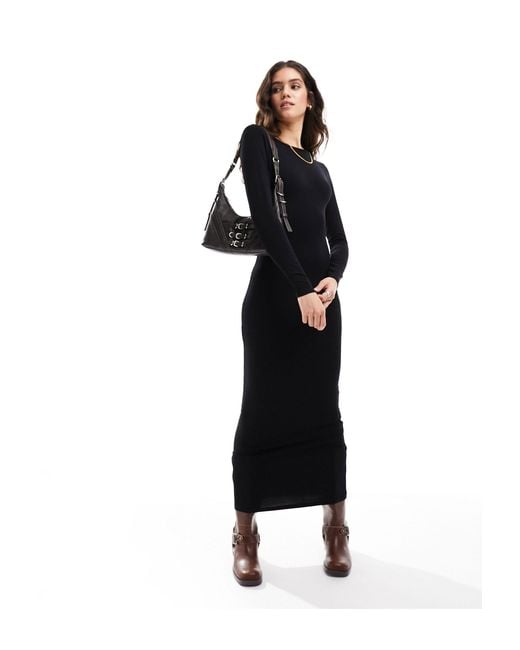 Miss Selfridge Black Long Sleeve Bodycon Maxi Dress With Open Back