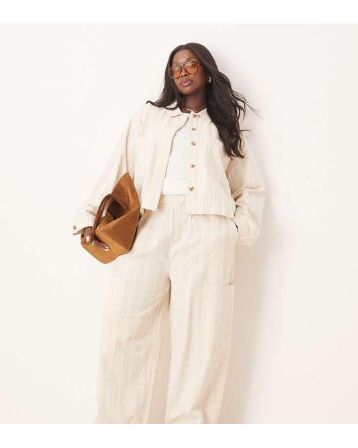 ASOS Natural Asos Design Curve Cotton Barrel Leg Trousers With Utility Pockets Co-ord