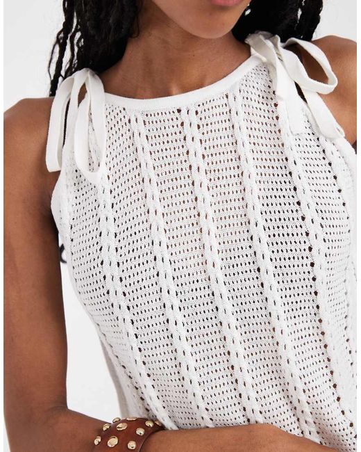 Vero Moda Brown Tie Shoulder Racer Crochet Knitted Singlet