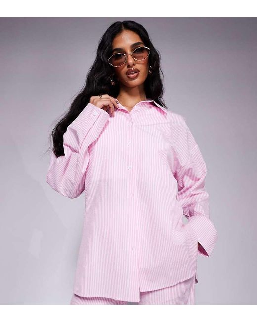 Camisa A Rayas Rosas Extragrande Con Botones De Popelina Exclusiva De (Parte De Un Conjunto) Kaiia de color Pink