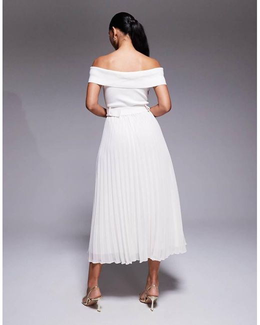 Forever New Purple Off The Shoulder Belted Knit Midi Dress