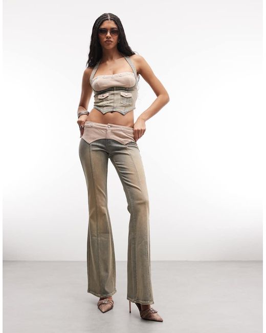I.AM.GIA Brown Tommie Halterneck Corduroy Contrast Bust Detail Denim Top Co-ord