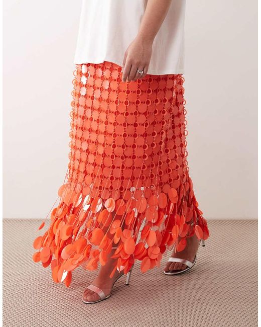 ARRANGE White Curve Futurist Sequin Fringe Hem Midi Skirt