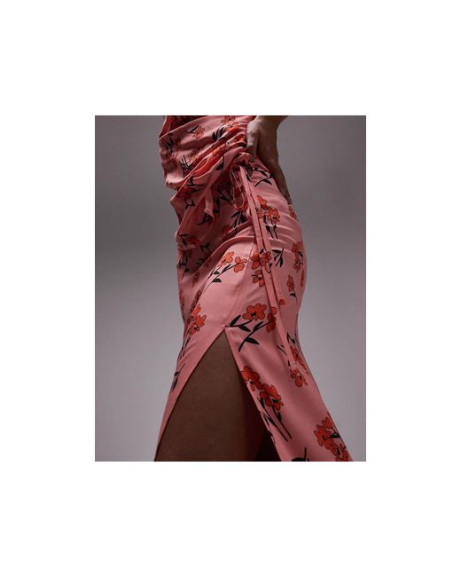 TOPSHOP Pink Co-ord Cherry Blossom Split Maxi Skirt