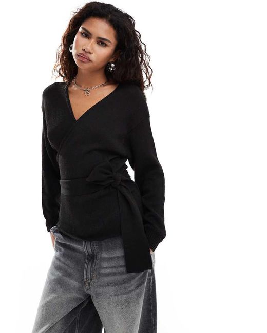 Jersey Cruzado En La Parte Delantera De Punto De Glamorous de color Black