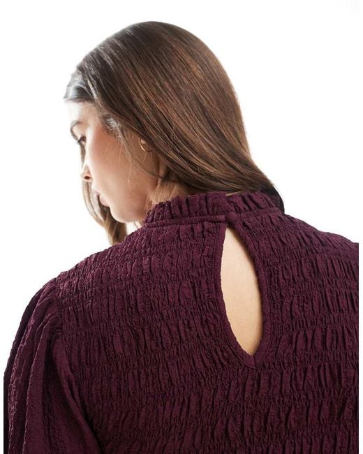 Wednesday's Girl Purple Puff Sleeve Shirred Detail Midaxi Dress