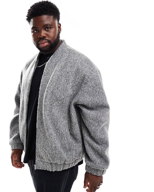 ASOS Gray Oversized Wool Look Bomber Jacket for men