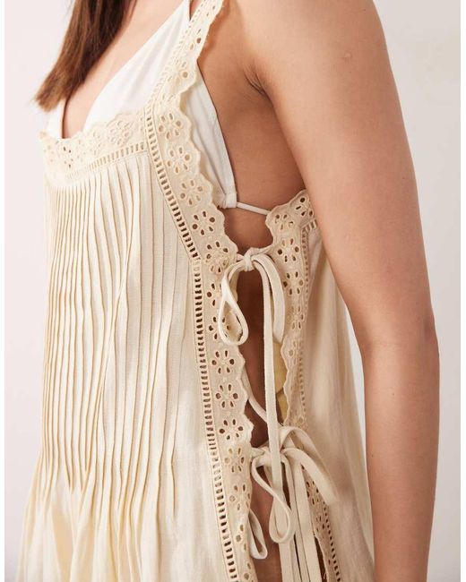 ASOS Natural Daisy Pleated Lace Beach Sundress